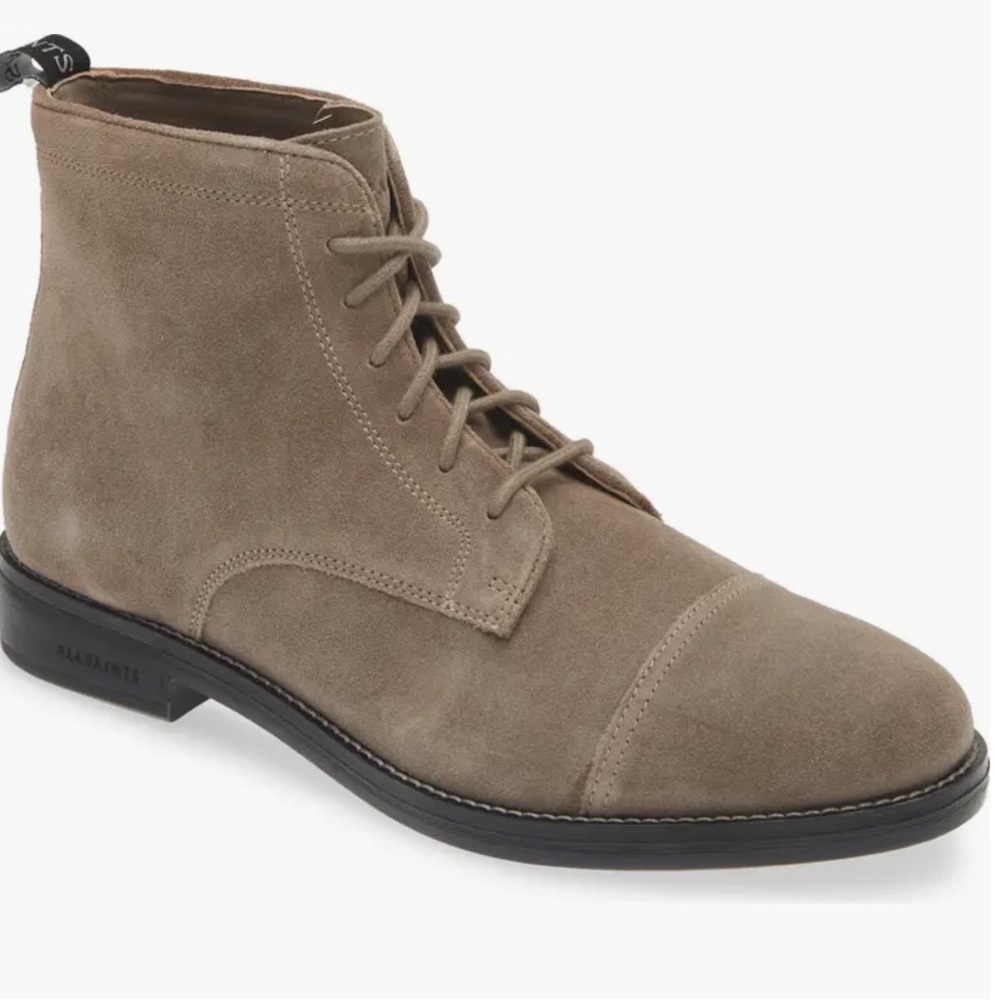 $299 NWOB Men’s Sz 12 All Saints Harland Cap Toe Leather Boots In Taupe